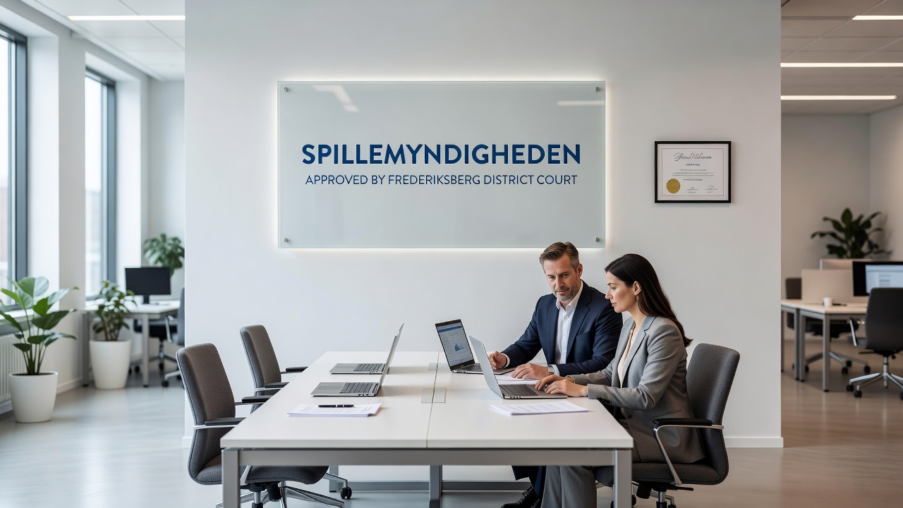 Illustration af dansk casino interiør med spilleborde og gæster